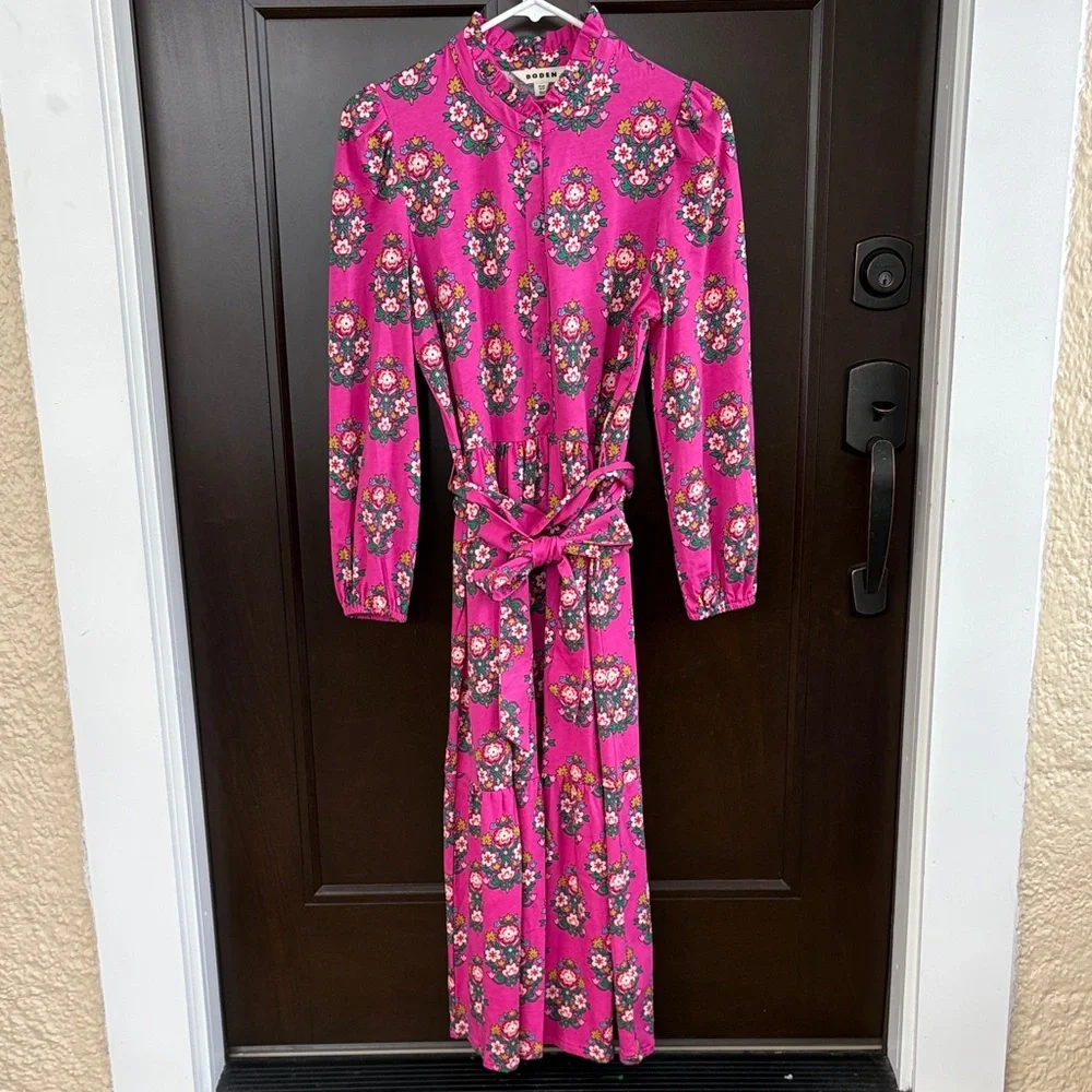 Boden Fuchsia Floral Long Sleeve Dress - Picture 7 of 16